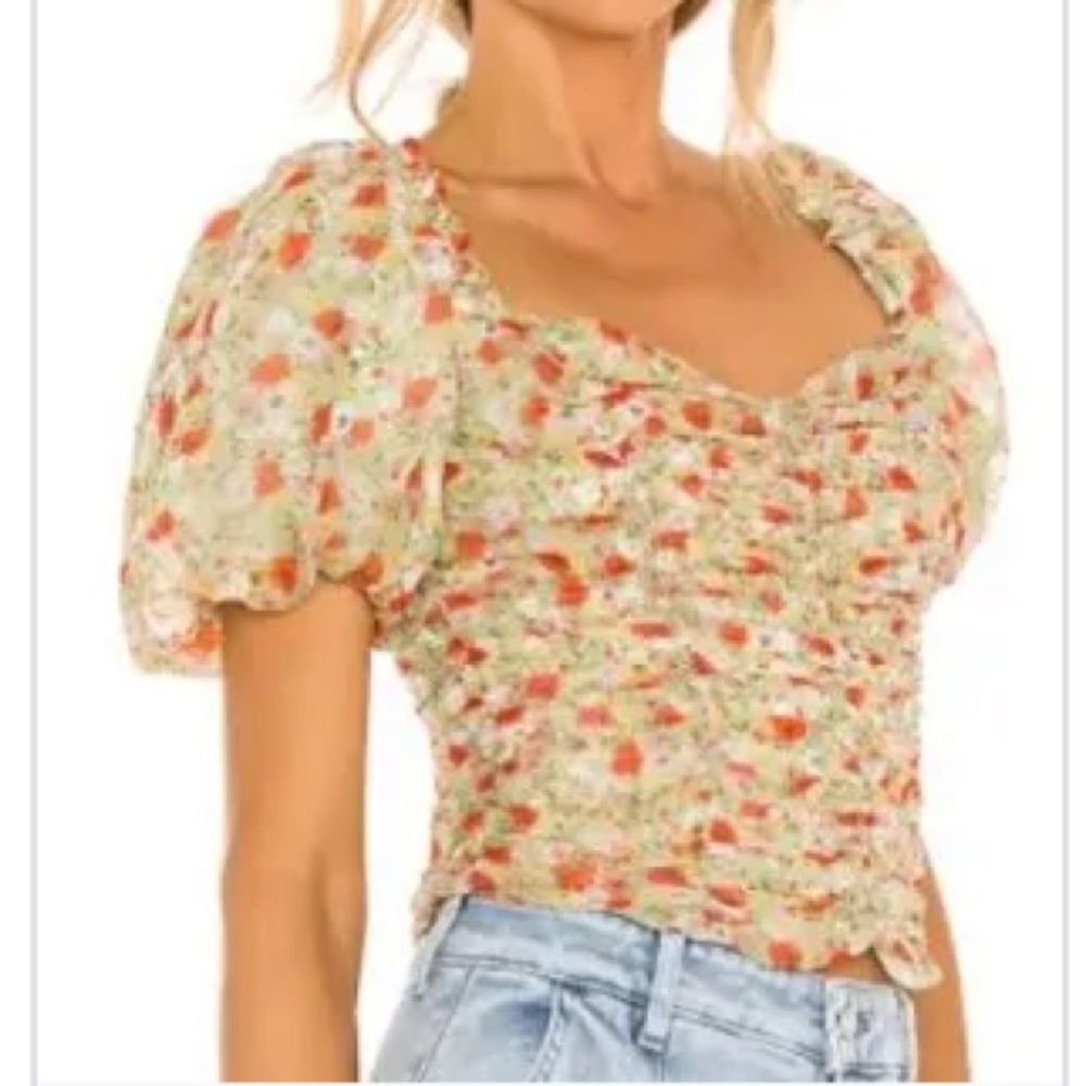 Puff sleeve floral top Tenley ruched shirt